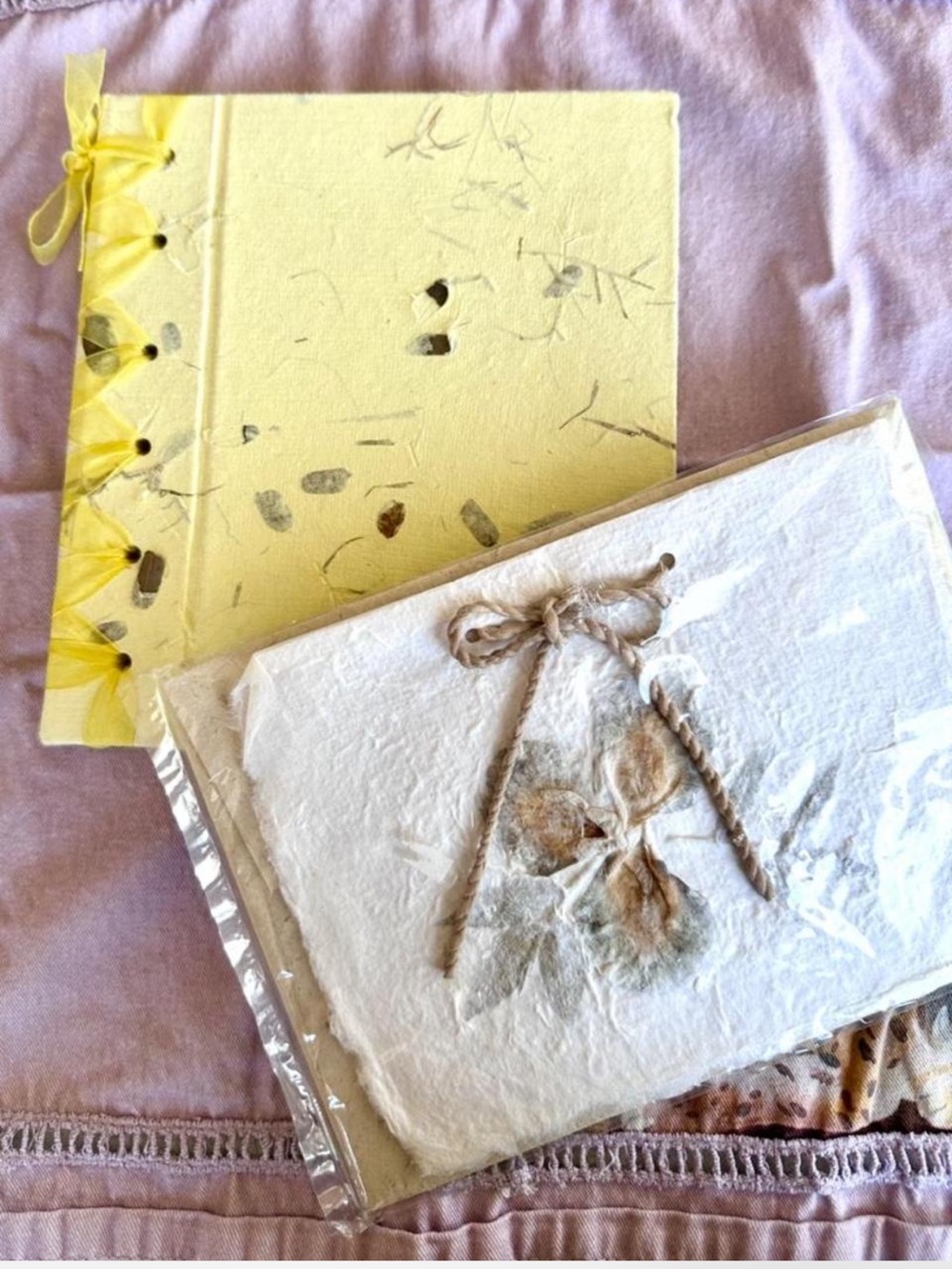 Papyrus set: Dried Flower Yellow Notebook and Tan Handmade Paper Card